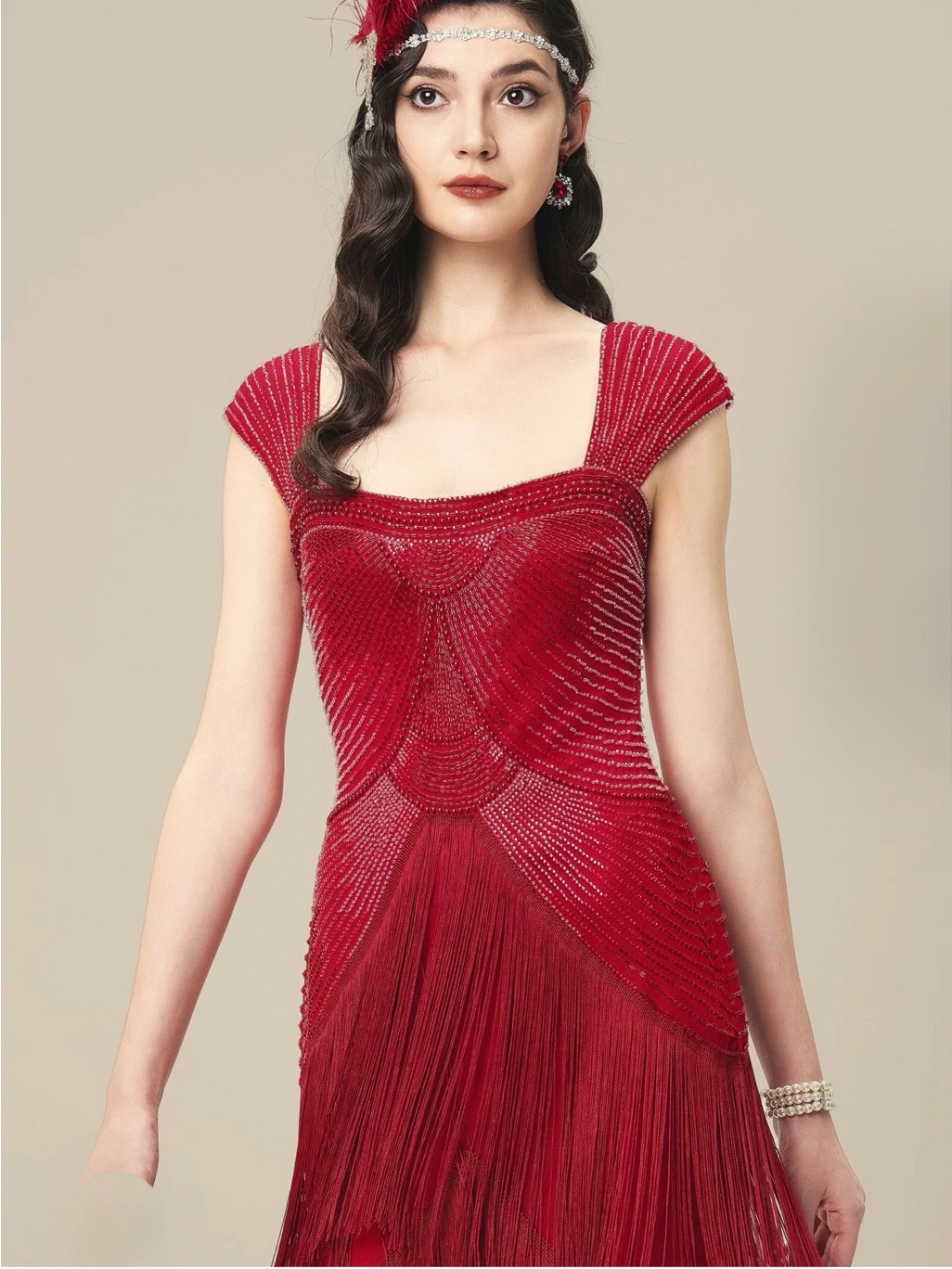 Red Fringe Maxi Dress With Vintage-Inspired Silhouette — image 4 of 8
